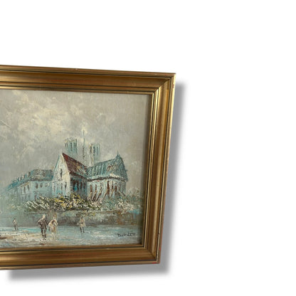 Vintage 1930s Parisian Scene Oil Painting Artwork by Caroline Burnett