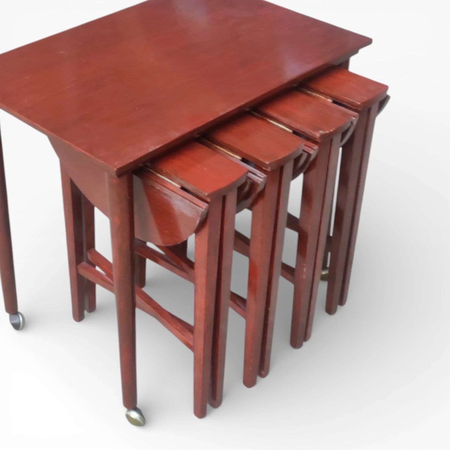 Vintage Danish Nest Tables – Mid-Century Modern Side Tables With Castors — view 4