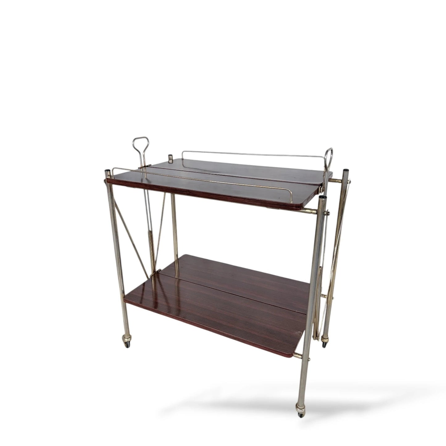 Danish Mid-Century Folding Trolley | Rosewood & Chrome Bar Cart