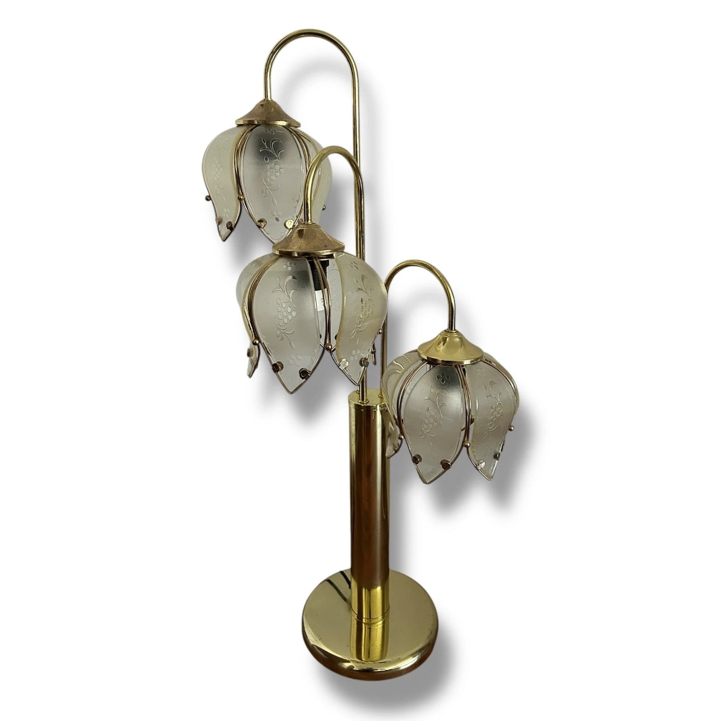 Vintage Hollywood Regency Brass Lotus Flower Table Lamp