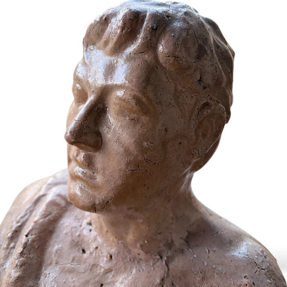 Mid Century Glazed Pottery Roman Bust – Vintage Emperor Sculpture