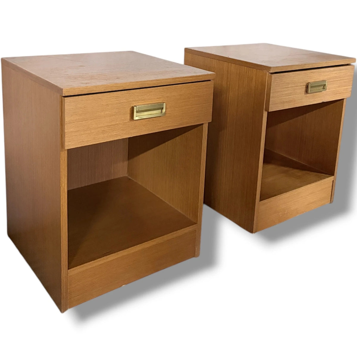 Teak Bedside Cabinets | Mid-Century Nightstands With Brass Handle & Open Storage