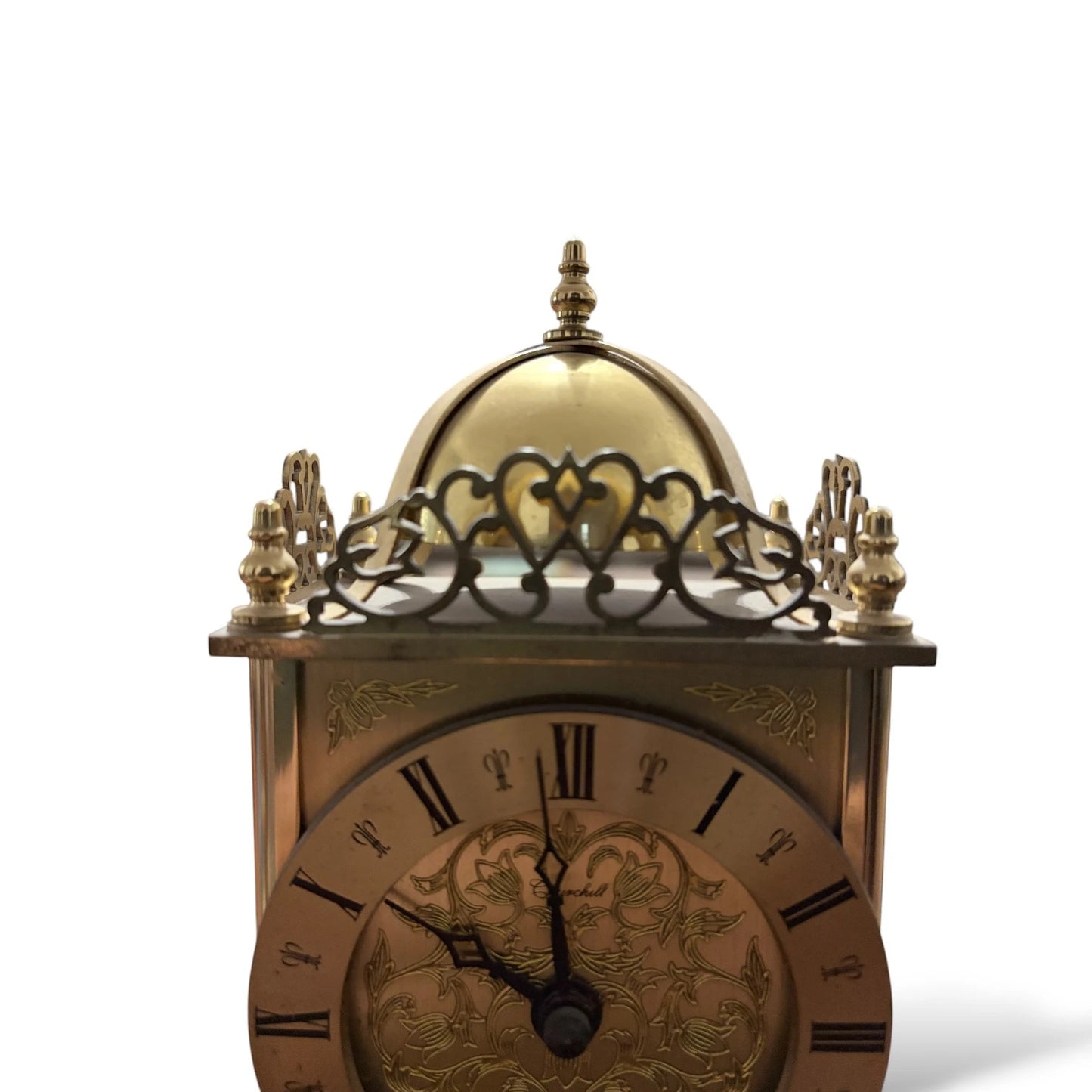 Vintage Brass Lantern Clock by Greenhall | Ornate Wind-Up Mantel Clock with Roman Numerals