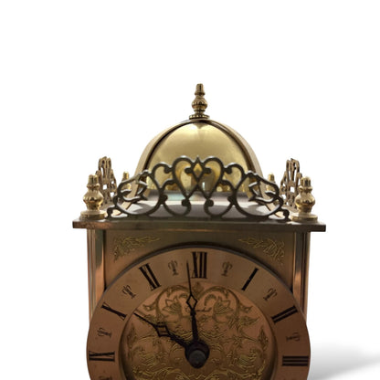 Vintage Brass Lantern Clock by Greenhall | Ornate Wind-Up Mantel Clock with Roman Numerals