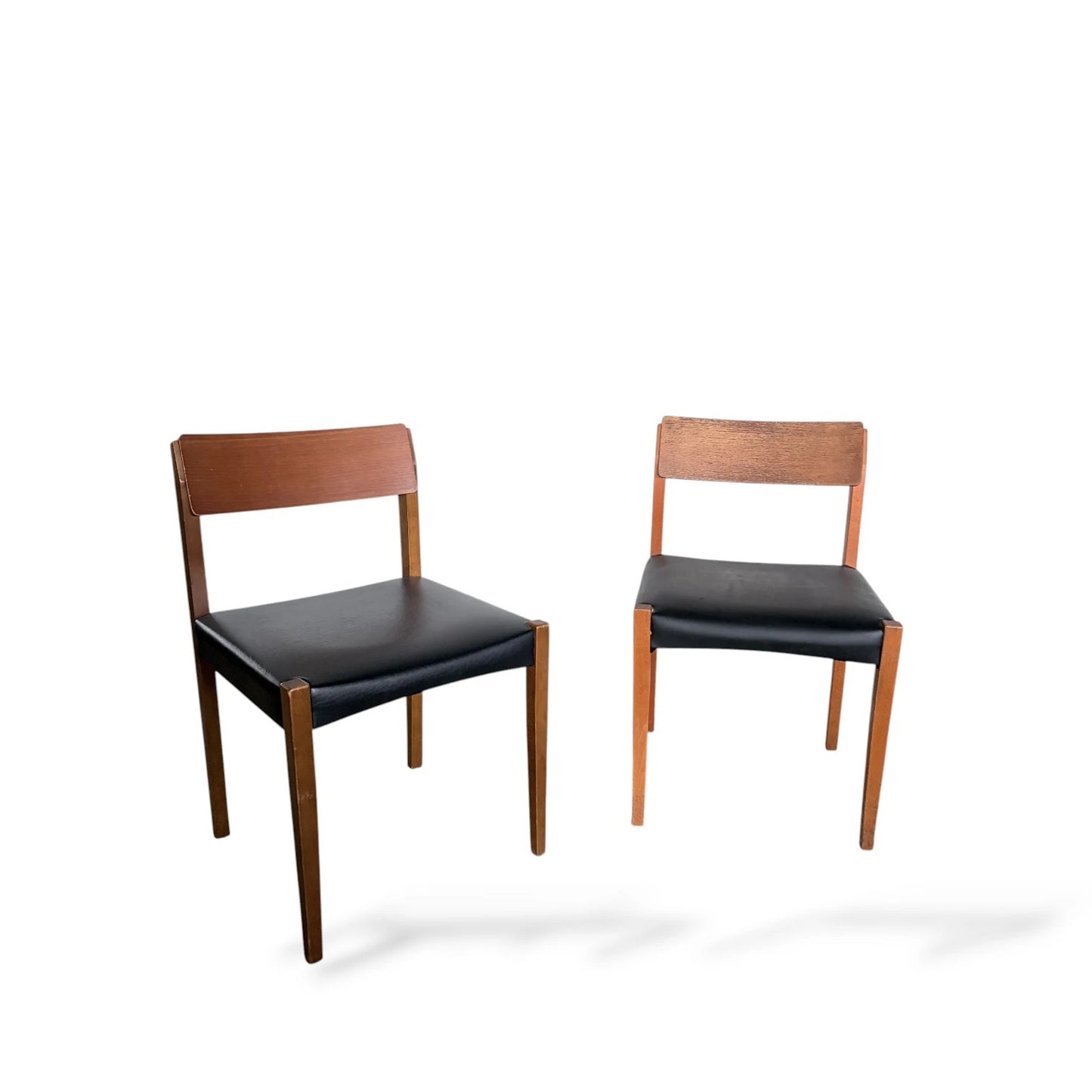 Set of Two Teak Dining Chairs | Mid-Century Modern | Black Vinyl Seats