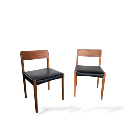 Set of Two Teak Dining Chairs | Mid-Century Modern | Black Vinyl Seats
