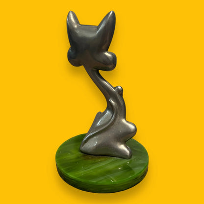 Mid Century Silver Plated Metal Cat Ornament Figurine