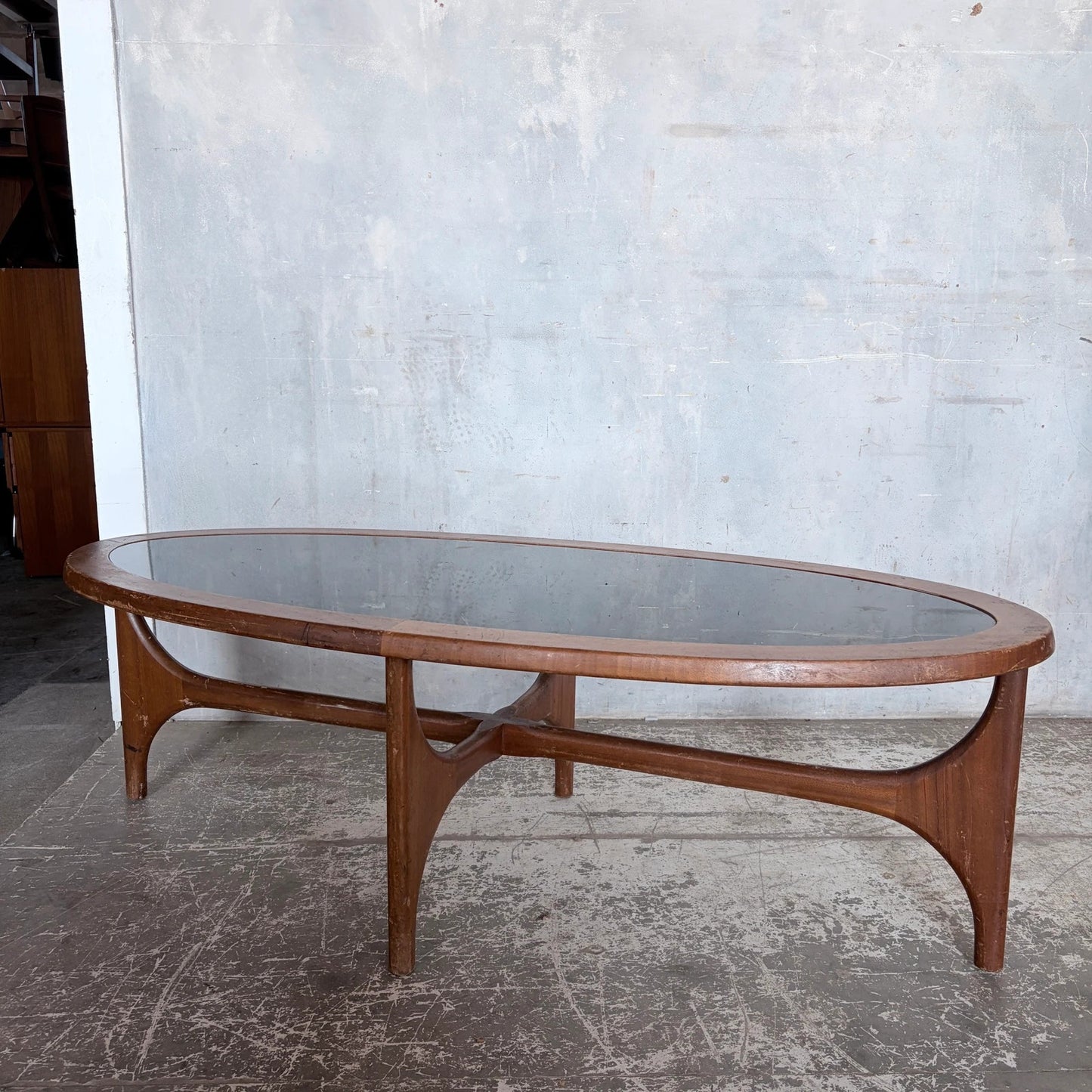 Vintage Stonehill Teak Oval Coffee Table with Smoked Black Perspex Top Mid Century