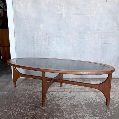 Vintage Stonehill Teak Oval Coffee Table with Smoked Black Perspex Top Mid Century
