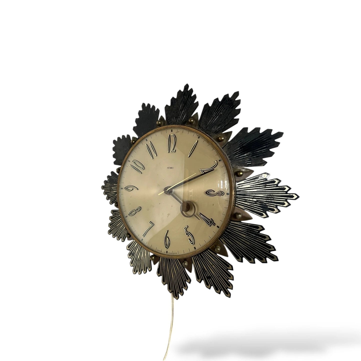 Vintage Metamec Sunburst Wall Clock – Mid Century Plug-In Electric Clock
