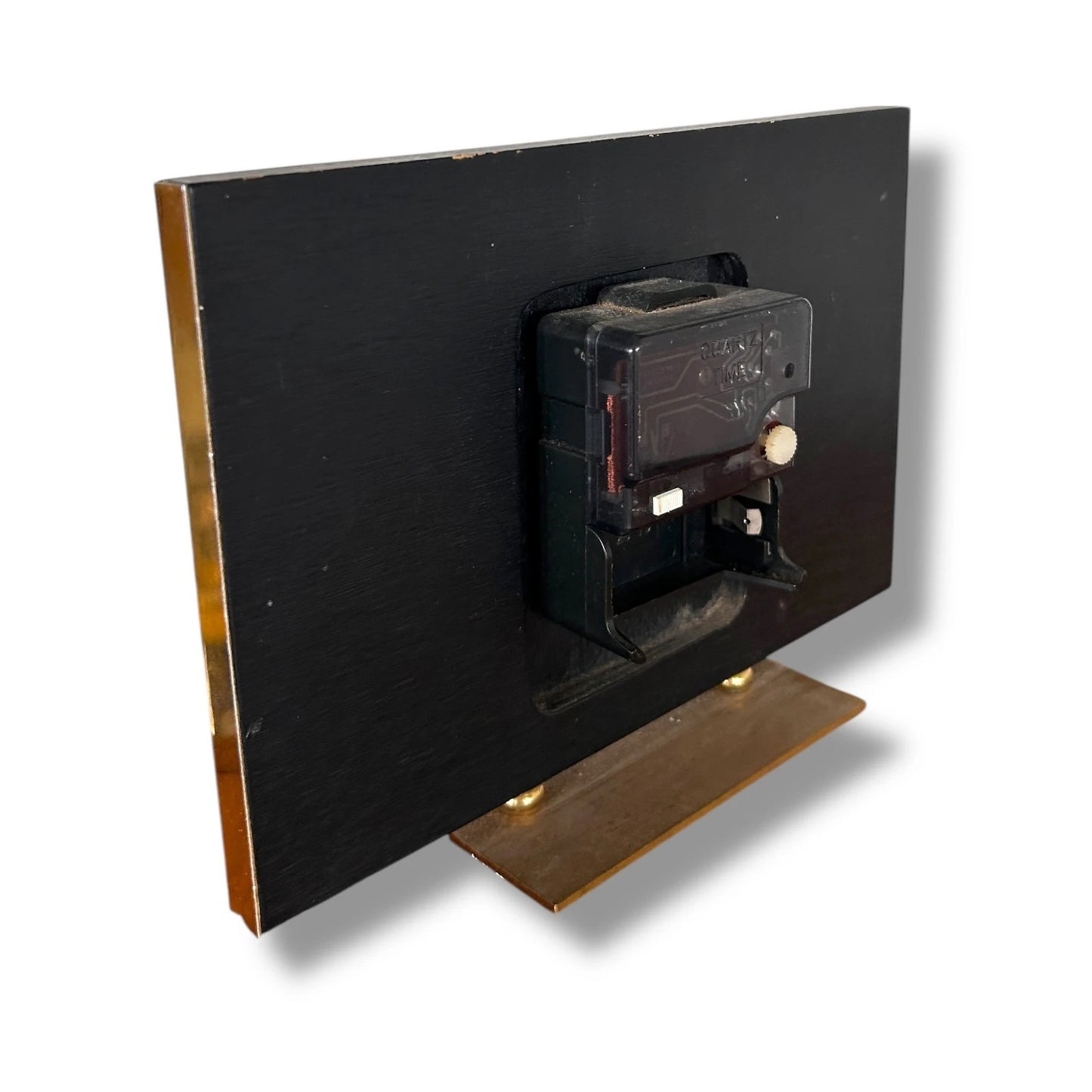 Mid Century Modern Teak Wood and Brass Table Clock