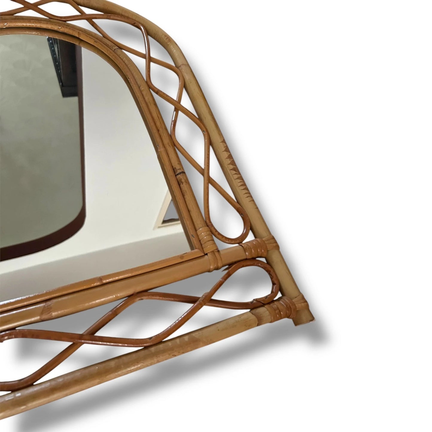 Mid century wicker bamboo mirror