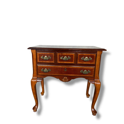 Vintage Queen Anne Style Marquetry Chest – 2 Drawer Side Cabinet with Brass Handles