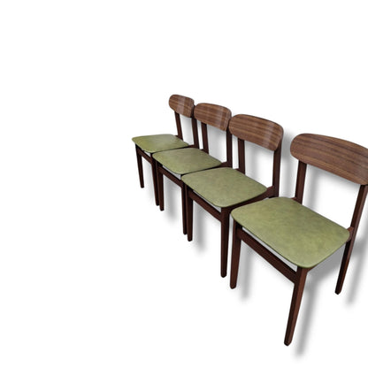 Mid Century Dining Chairs - Set of Four Teak Frames with Green Vinyl Seats