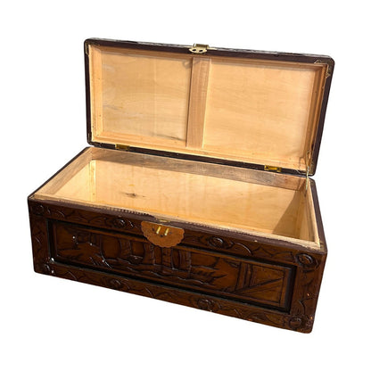 Mid Century Chinese Carved Camphor Wood Storage Treasure Chest