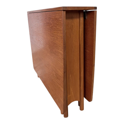 Vintage Teak Dining Table - Mid Century Folding Drop Leaf Table With Elegant Tapered Legs