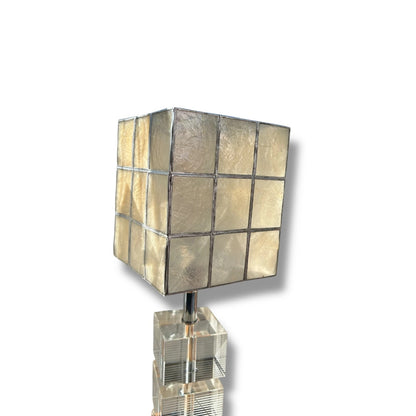 Pair of Mid Century Modern Glass Cube & Chrome Table Lamps