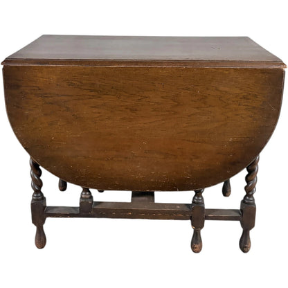 Oak Drop Leaf Table – Vintage Dining Table with Barley Twist Legs & Folding Design