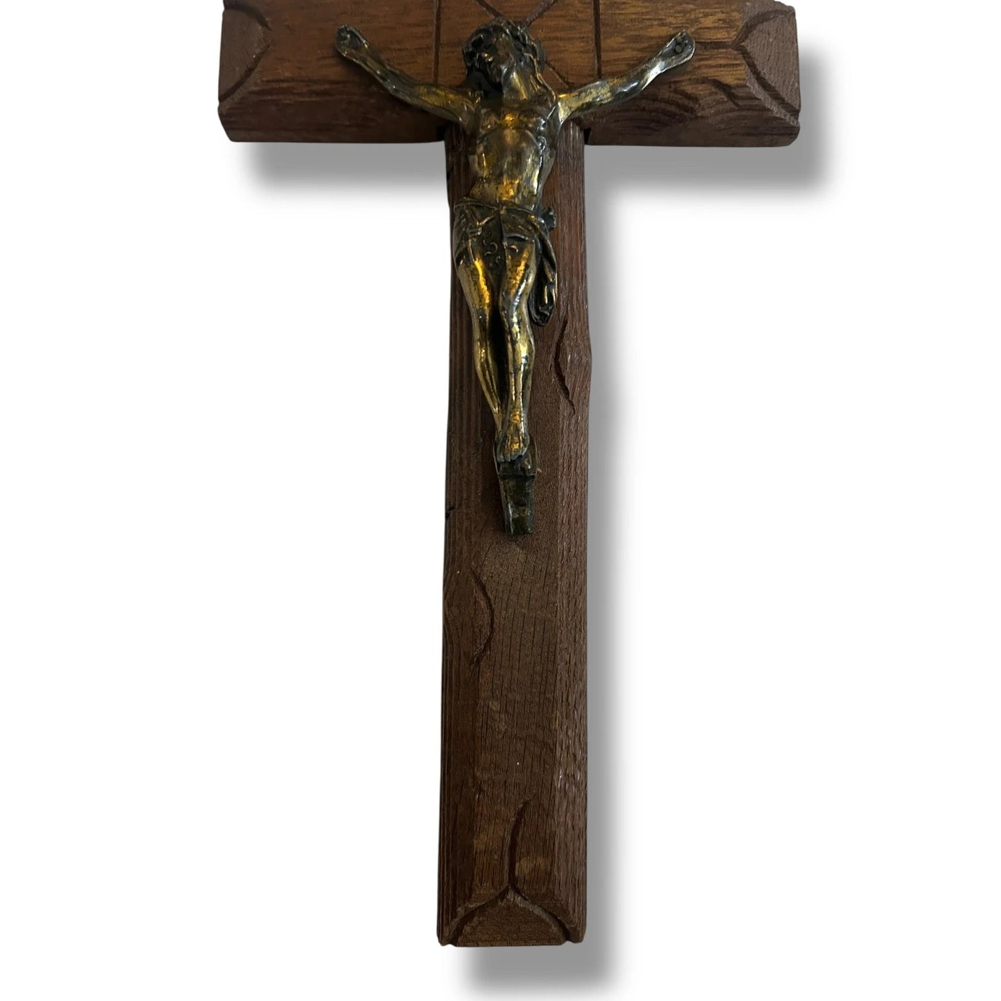 Vintage 1960s Walnut Wood Crucifix | Christian Jesus Christ Icon