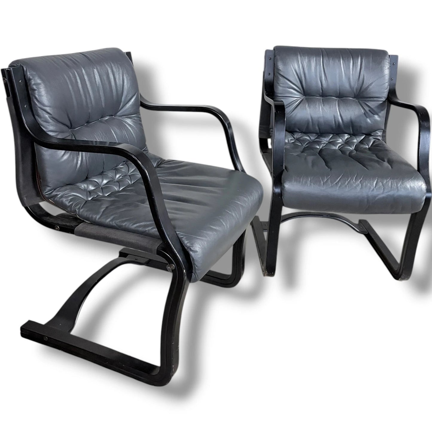 Vintage Lounge Chairs | Mid Century Armchairs with Black Stained Frames & Comfortable Seating