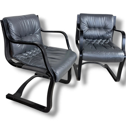 Vintage Lounge Chairs | Mid Century Armchairs with Black Stained Frames & Comfortable Seating
