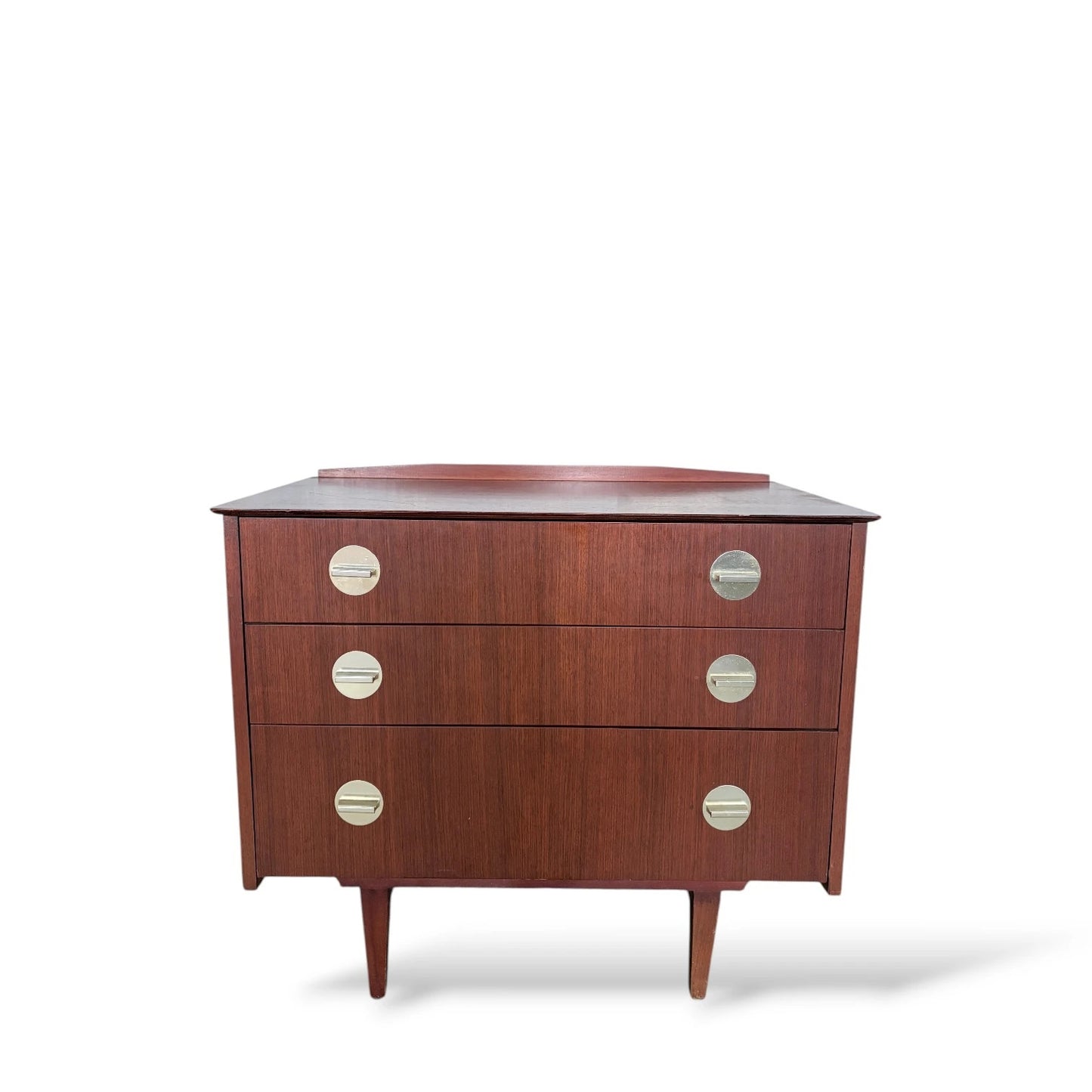 Mid-Century Chest of Drawers | Teak Veneer with Brass Handles | Danish Style