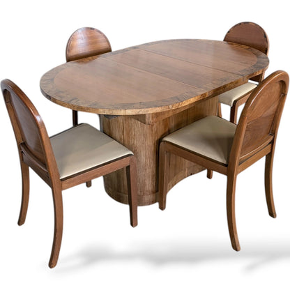 Art Deco Walnut Dining Table – Extending Vintage Dining Suite with Chairs