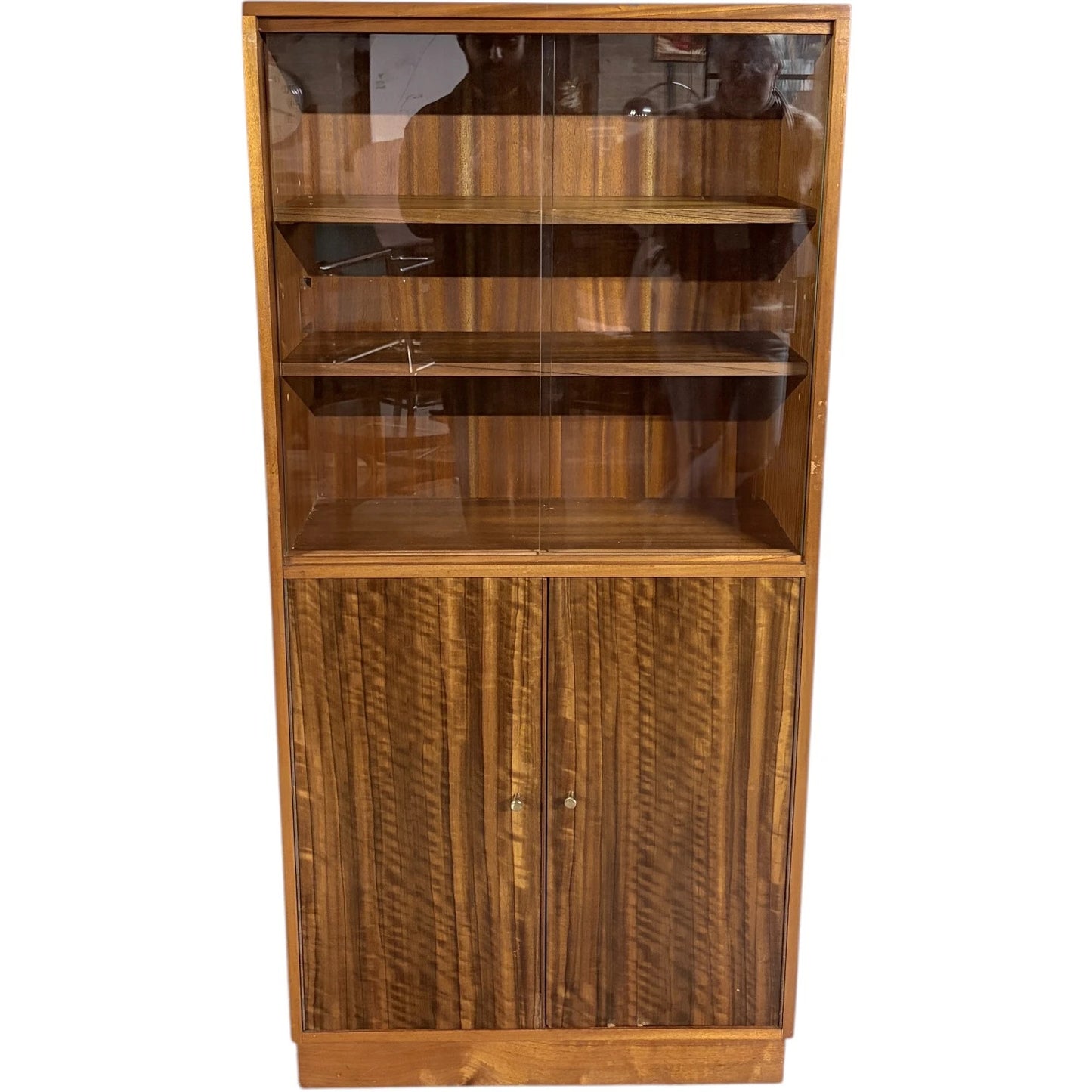 Mid-Century Bookcase | Teak And Walnut Cabinet With Sliding Glass Doors