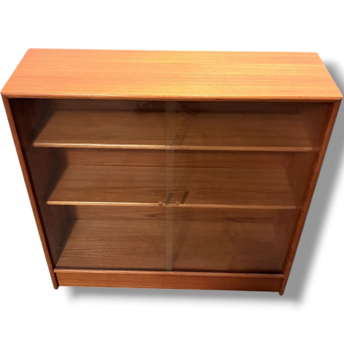 Mid Century Bookcase - Teak Sliding Glass Doors | Vintage Display Cabinet