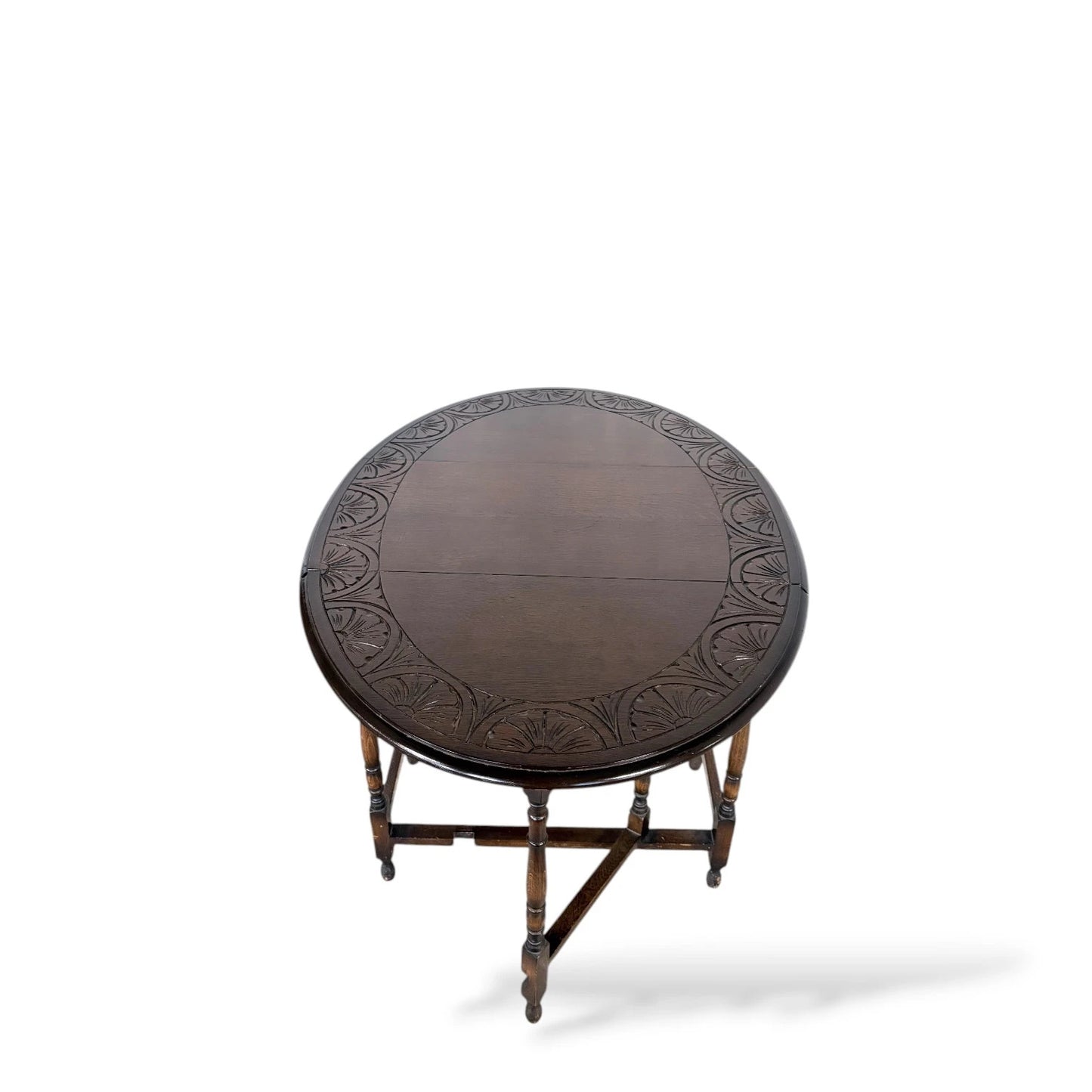 Arts & Crafts Oak Drop-Leaf Table – Hand-Carved Detailing, Early 20th Century