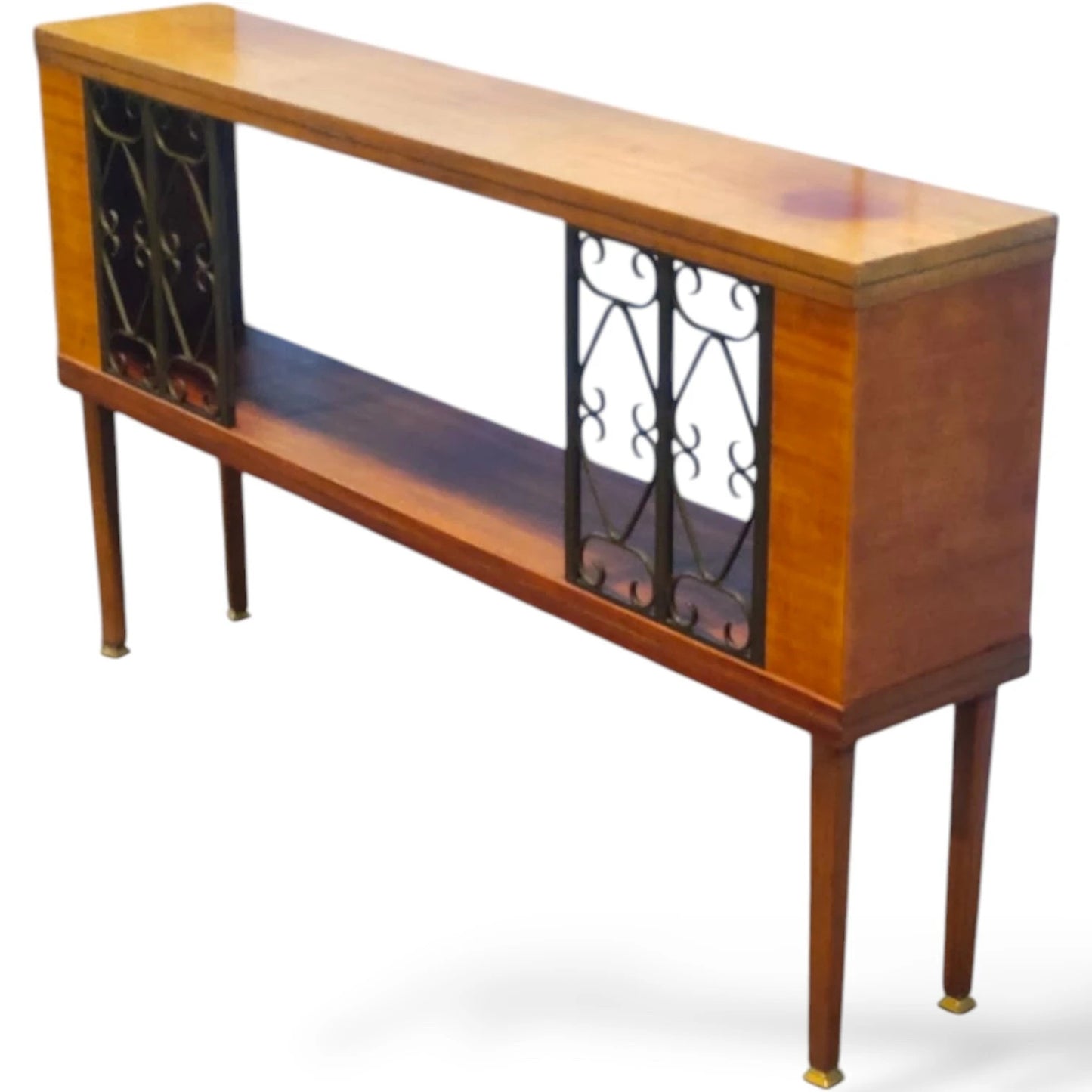 Mid-Century Modern Bookcase – Teak Wood With Iron Frame & Slender Tapered Legs