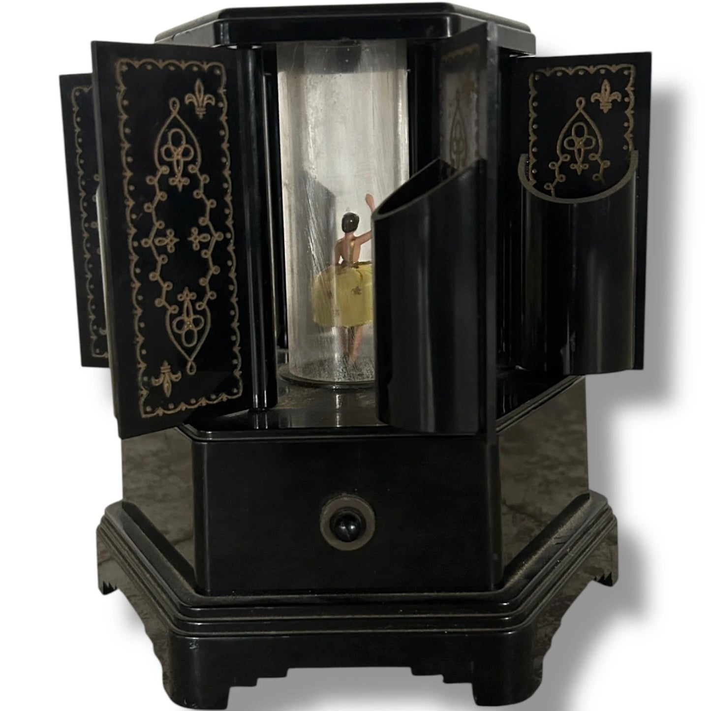Art Deco Black Carousel Music Box – Ballerina Figurine – Collectible Home Decor