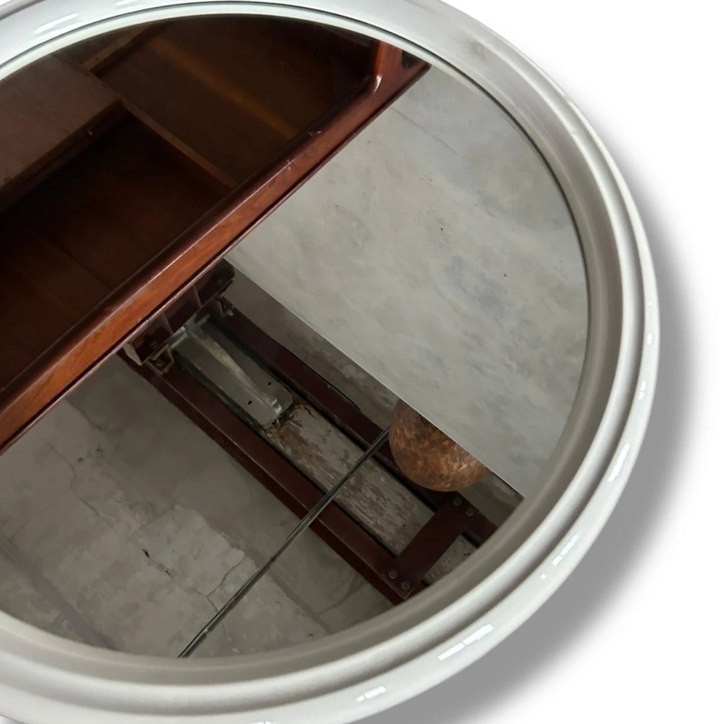 Dutch Space Age Mirror | 1970s White Plastic Round Wall Mirror