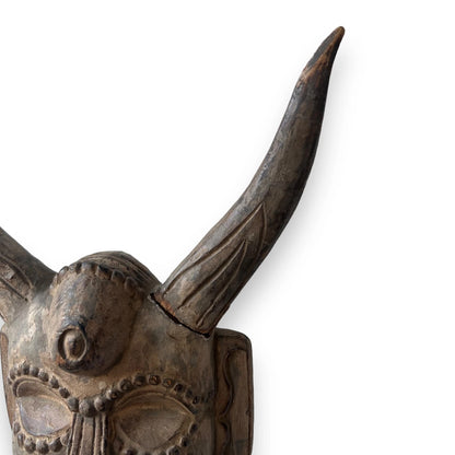 Vintage carved wood demon wall mask