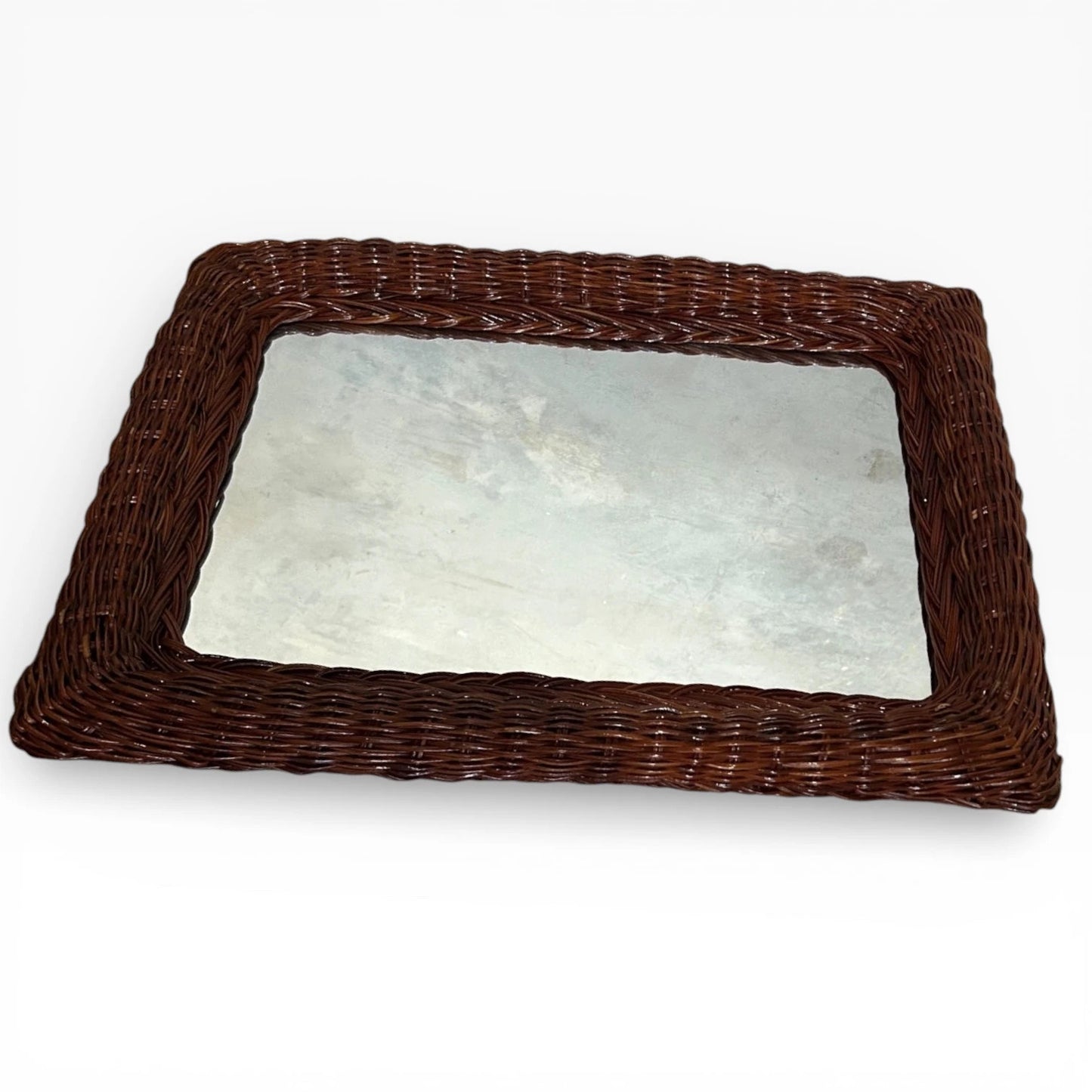 Antique Wicker Mirror – Rustic Wicker Framed Wall Art With Aged Glass