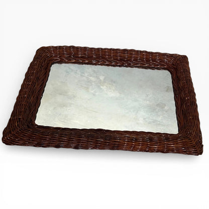 Antique Wicker Mirror – Rustic Wicker Framed Wall Art With Aged Glass