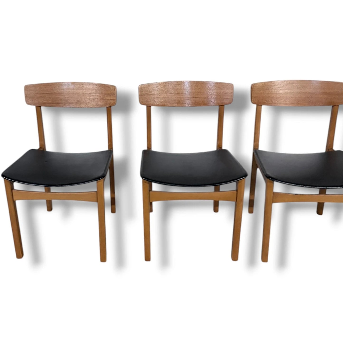 Vintage Teak Dining Chairs Set of Four – Mid Century Modern Vinyl Seats