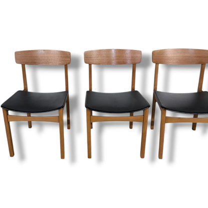 Vintage Teak Dining Chairs Set of Four – Mid Century Modern Vinyl Seats