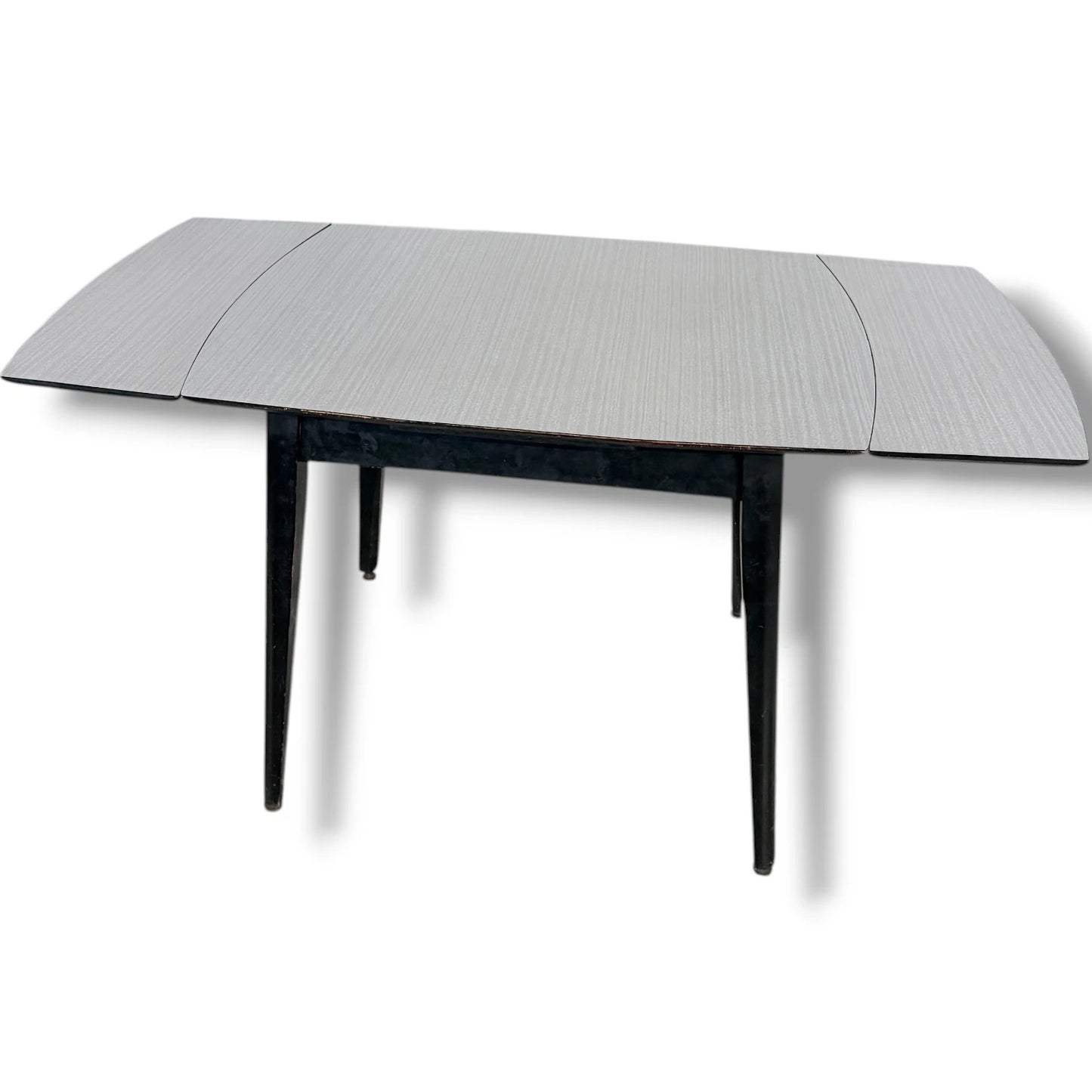 Extendable Dining Table – White Formica Top with Black Legs | Mid-Century Vintage Design