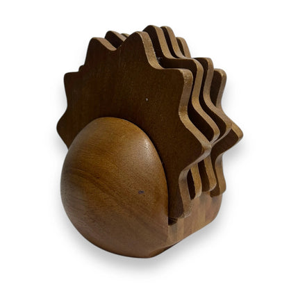 Mid Century Teak Hedgehog Coaster Set