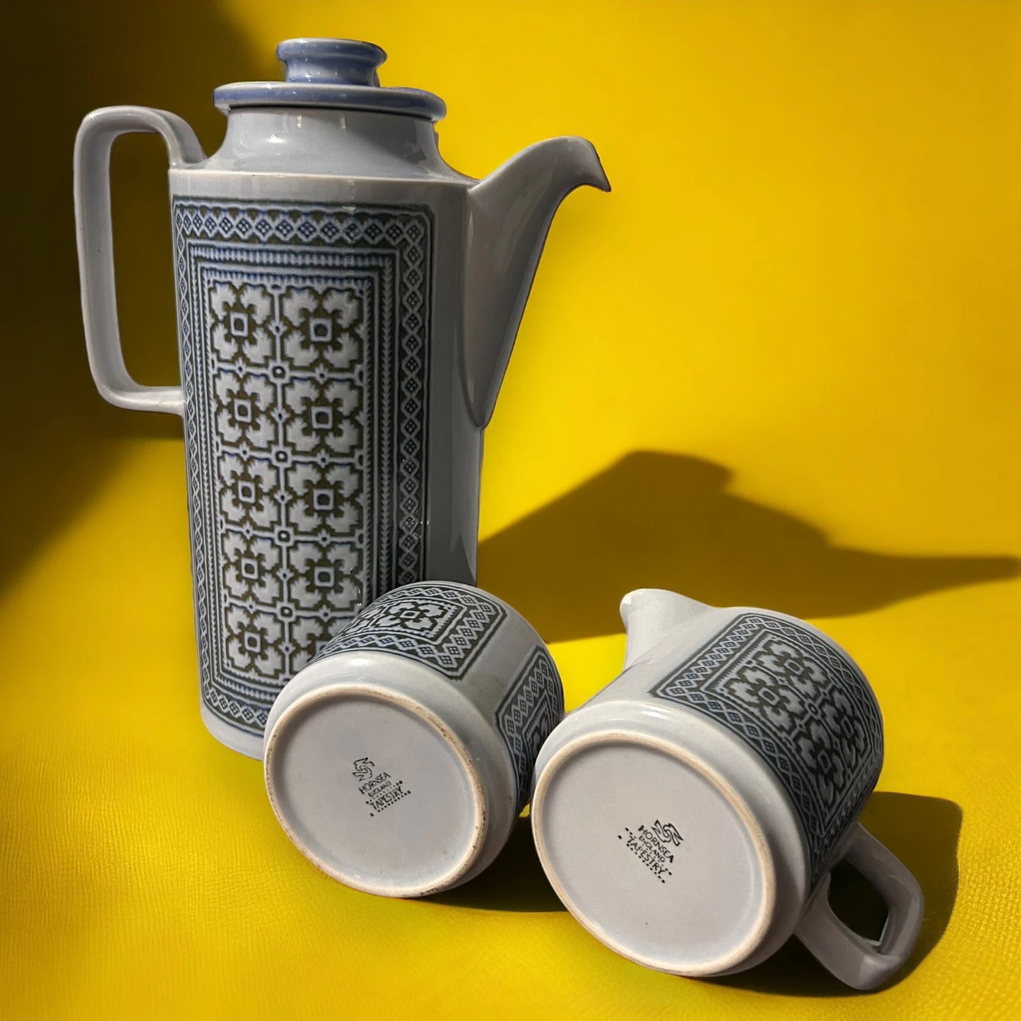 Vintage 1970s Hornsea Tapestry Blue Jug Set