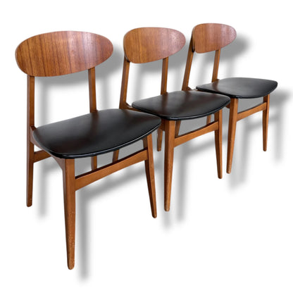 Mid Century Dining Chairs – Set of Three Scandinavian Butterfly Back Chairs with Black Upholstered Seats