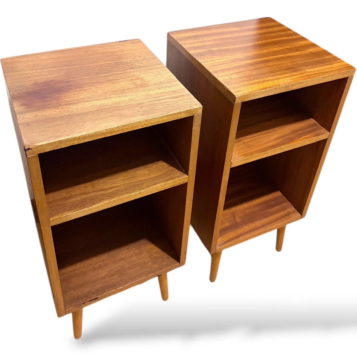 Mid Century Teak Bedside | Compact Nightstands with Open Shelf Storage