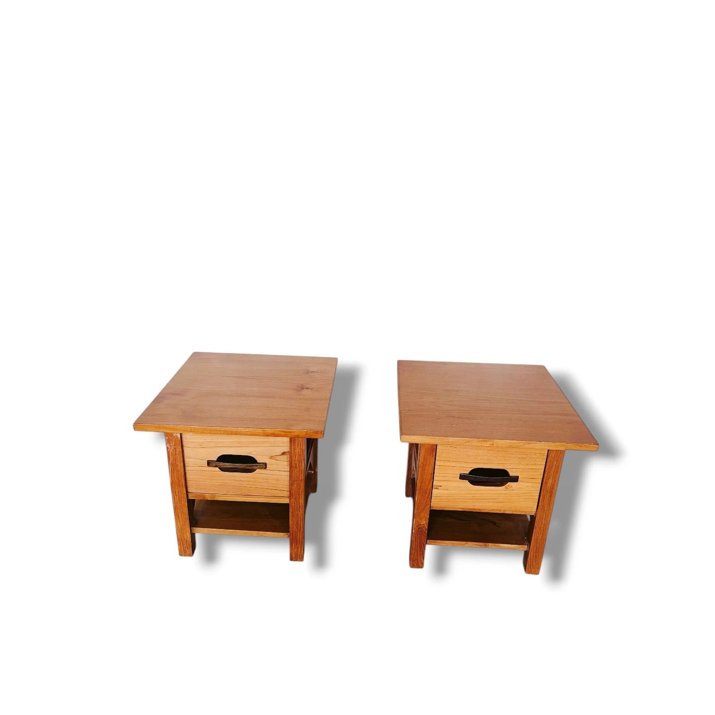 Pair of Mid-Century Teak Bedside Cabinets – Compact Nightstands with Drawer & Shelf