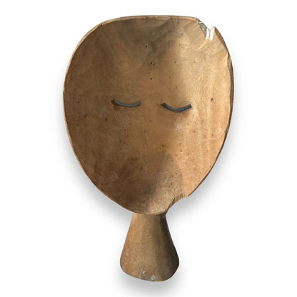 Vintage 1980s Mask of Silence Wood Sculpture