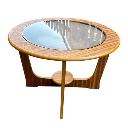 Mid Century Modern Teak and Smoked Glass Round Coffee Table