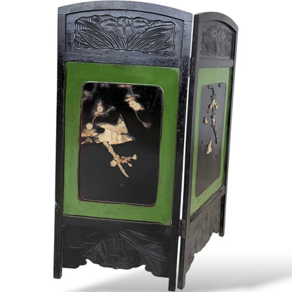 Japanese Lacquered Two-Panel Folding Screen – Hand-Carved & Painted Divider