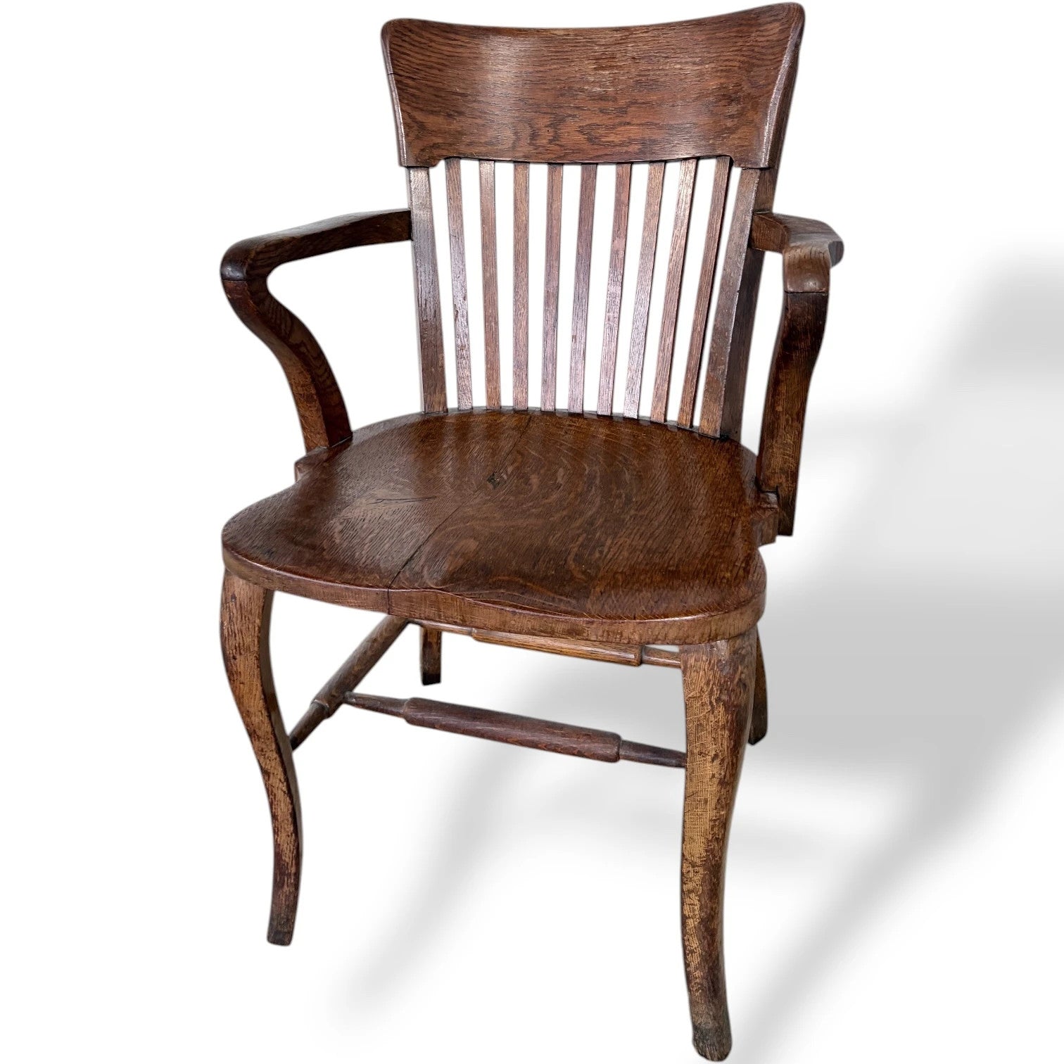 Antique Oak Carver Chair – Solid Oak Armchair With Slatted Back For Dining — view 4