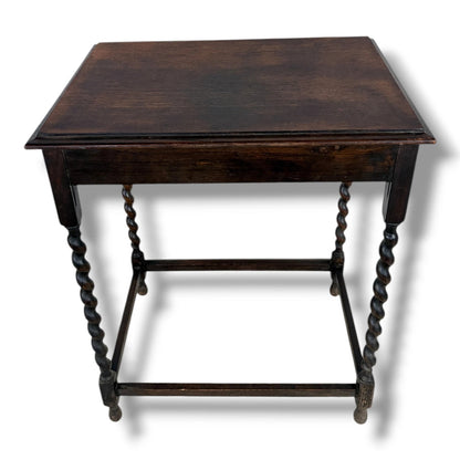 Barley Twist Side Table - Solid Oak Antique Occasional Table With Stretcher Base