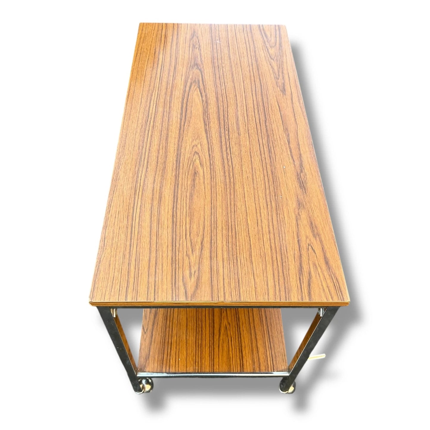Mid Century Modern Walnut and Chrome Bar Drinks Trolley